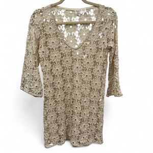 INC International Concepts Cream Crochet Floral tunic/coverup
